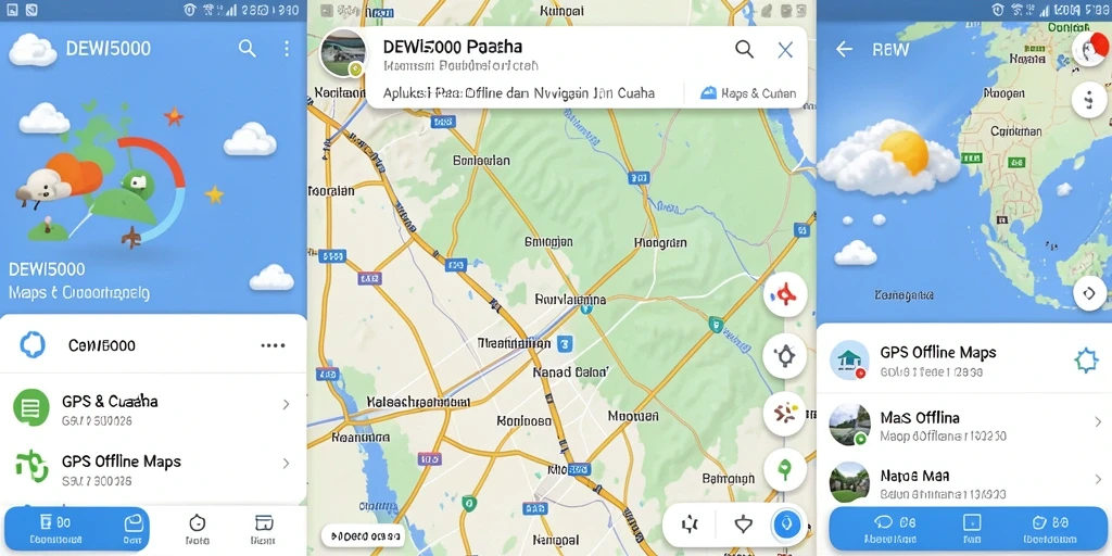 Screenshot aplikasi DEWI5000 menunjukkan antarmuka peta offline yang jelas.