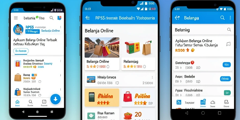 Tampilan antarmuka aplikasi RP55 untuk belanja online.