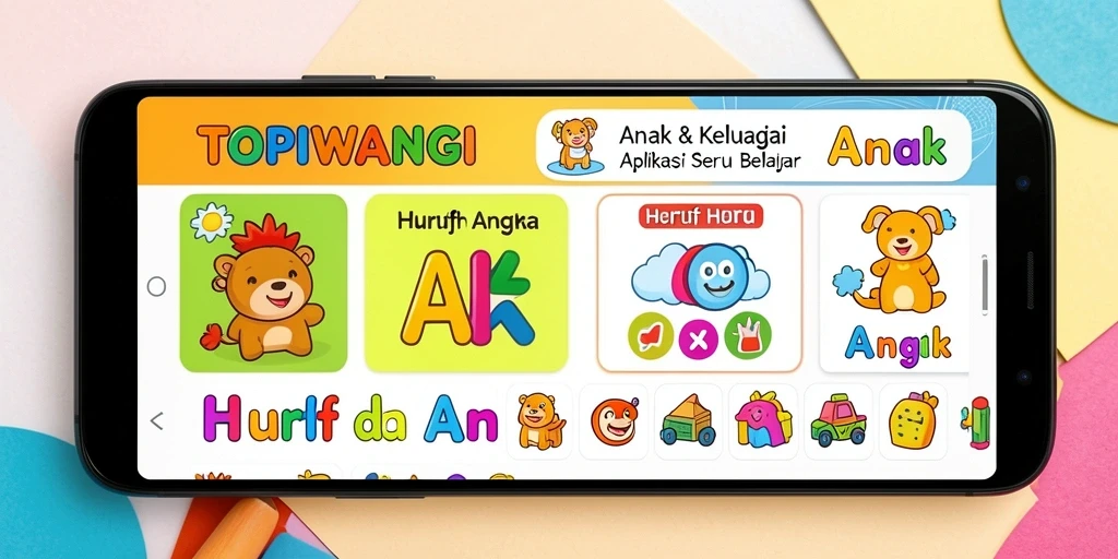 Tampilan antarmuka aplikasi TOPIWANGI yang interaktif dan ceria.